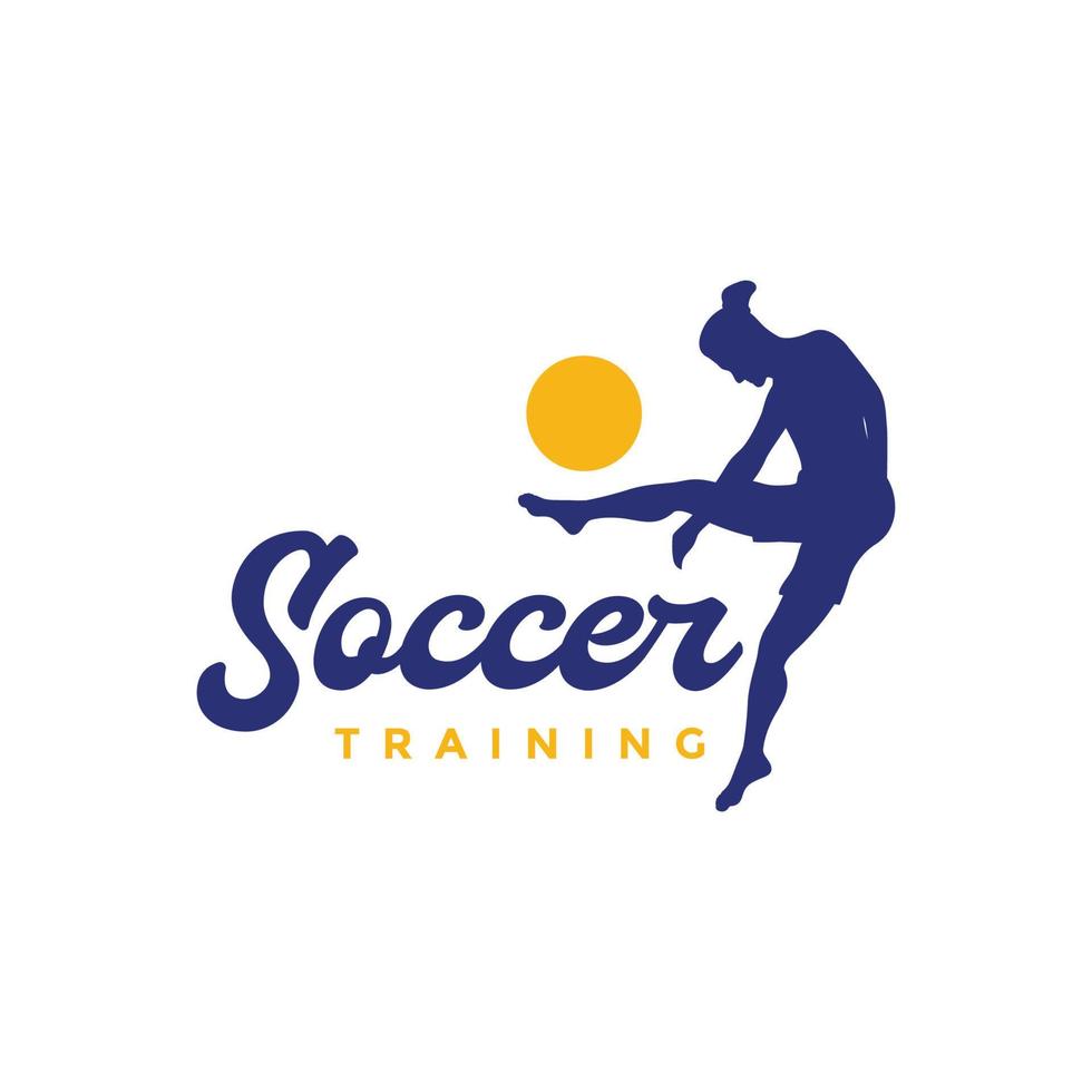 Jeune homme sport formation Football football le coucher du soleil logo conception vecteur icône illustration