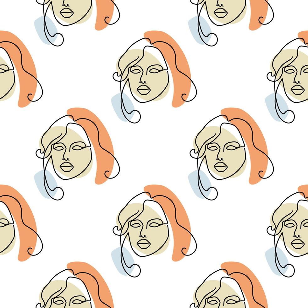 modèle sans couture avec illustration visage de femme dans un style d'art en ligne sur fond blanc vecteur