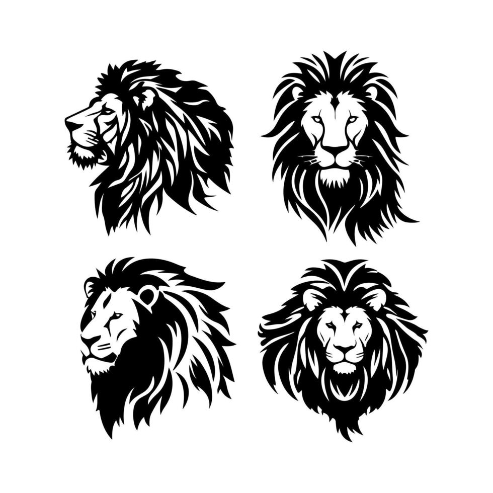 Lion tête visage logo silhouette noir icône tatouage mascotte main tiré Lion Roi silhouette animal vecteur illustration