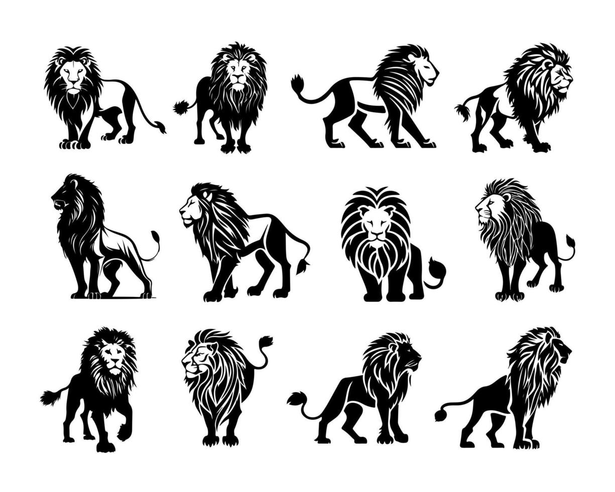 Lion Roi silhouette noir logo animaux silhouettes Icônes main tiré Lion tête visage silhouette vecteur illustration