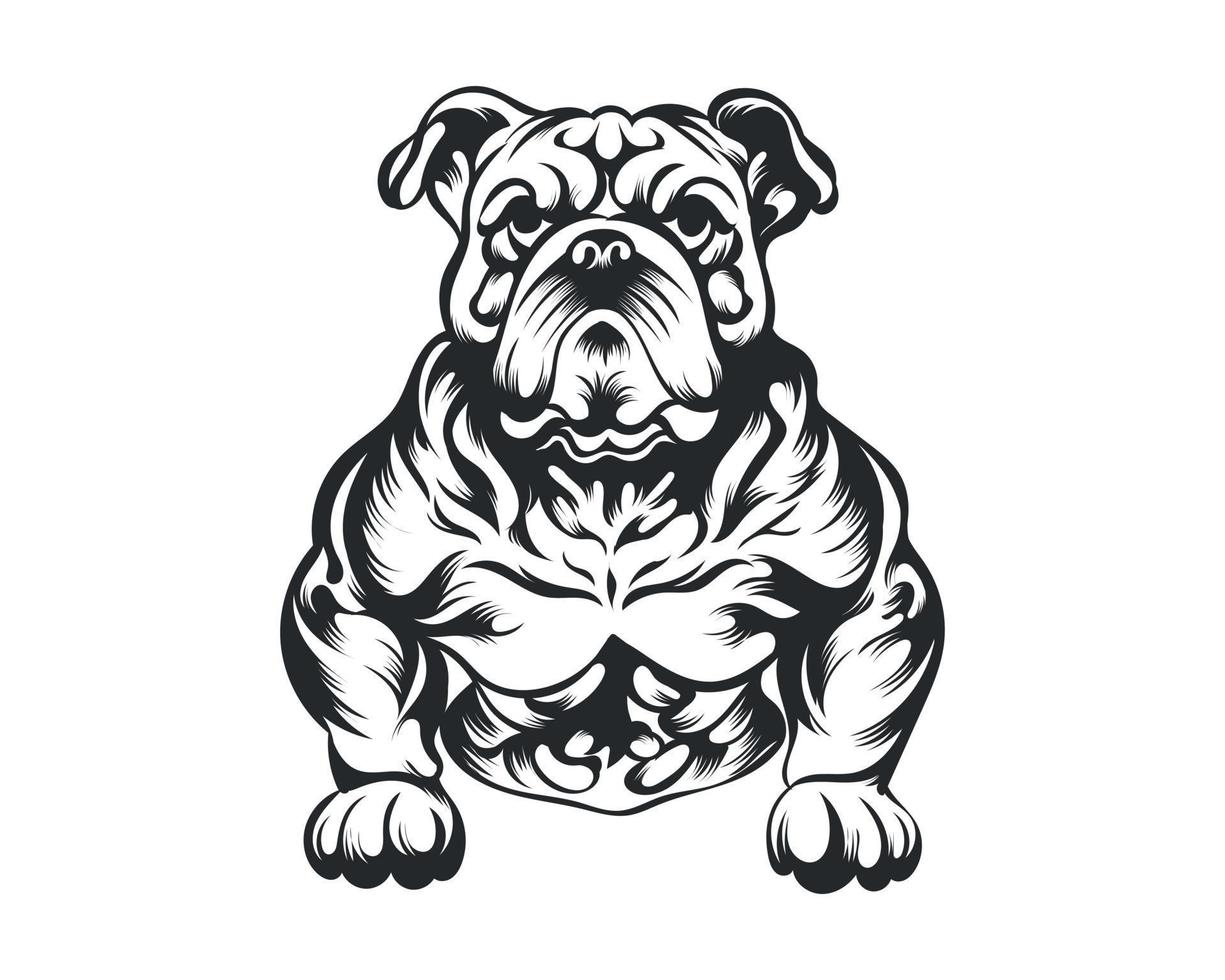 noir et blanc corps constructeur bouledogue vecteur illustration, corps constructeur chien vecteur