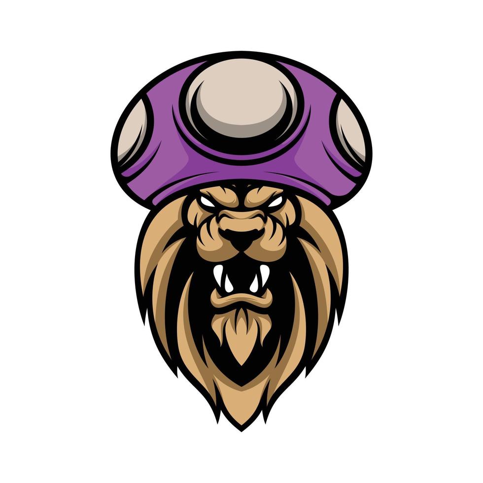 Lion champignon chapeau mascotte logo conception vecteur