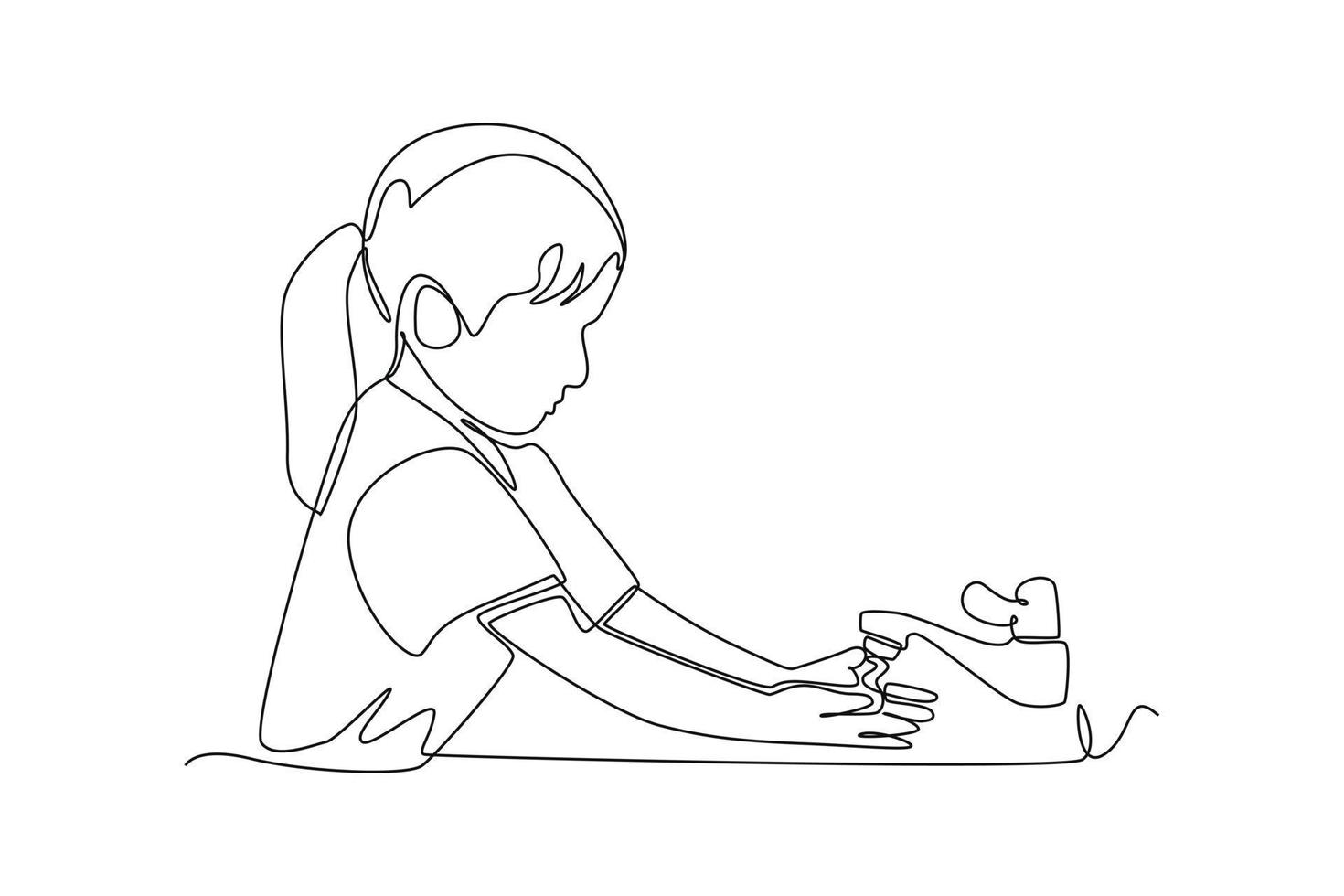 Célibataire un ligne dessin content mignonne peu enfant fille laver main dans couler. soins de santé à école concept. continu ligne dessiner conception graphique vecteur illustration.