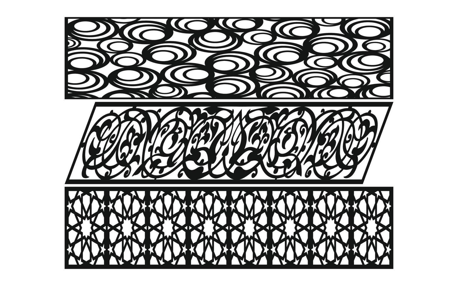 motifs noirs sur fond blanc, vecteurs islamiques avec panneaux floraux pour découpe laser cnc vecteur