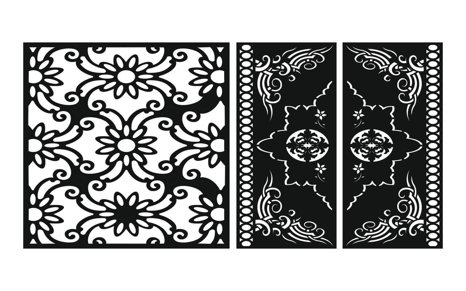 motifs noirs sur fond blanc, vecteurs islamiques avec panneaux floraux pour découpe laser cnc vecteur