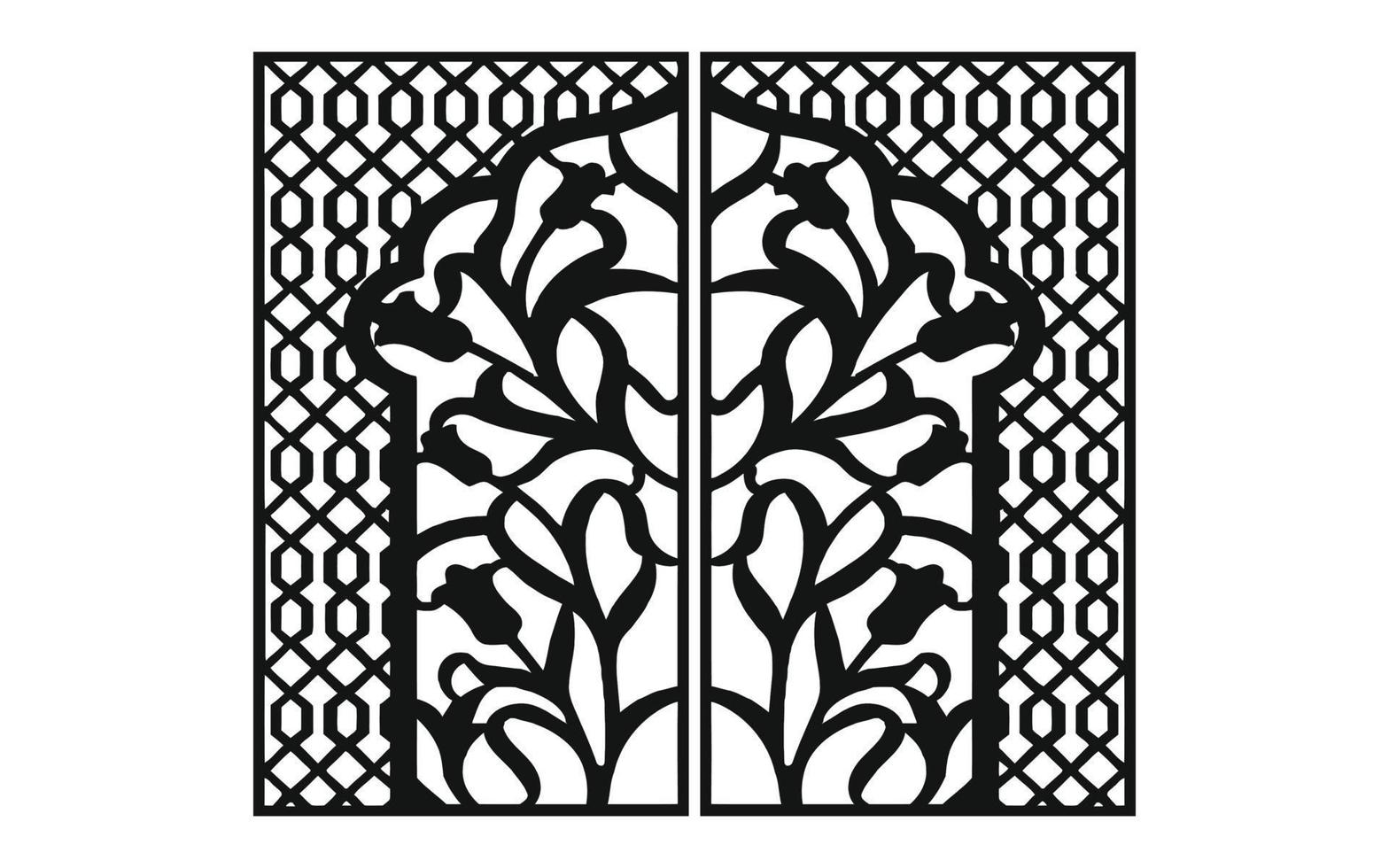 motifs noirs sur fond blanc, vecteurs islamiques avec panneaux floraux pour découpe laser cnc vecteur