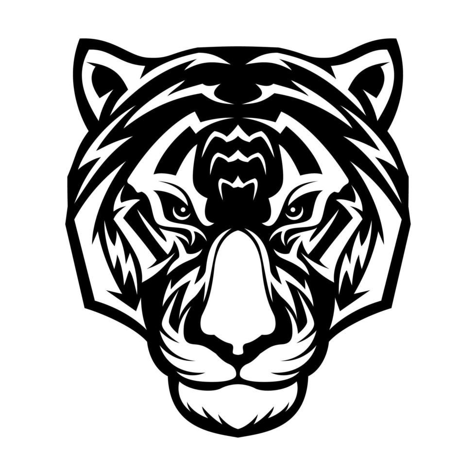 tigre logo tête noir et blanc dessin vecteur illustration modèle