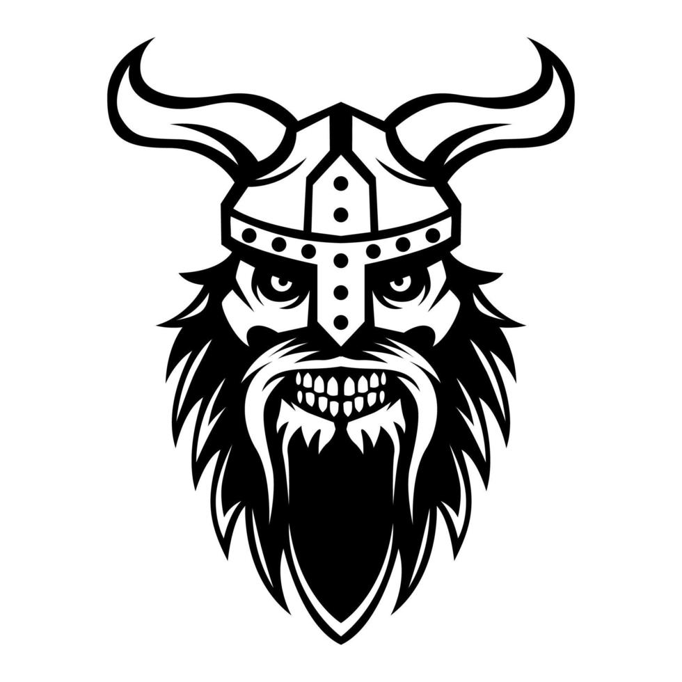 en colère crâne viking guerrier vecteur logo icône symbole noir et blanc