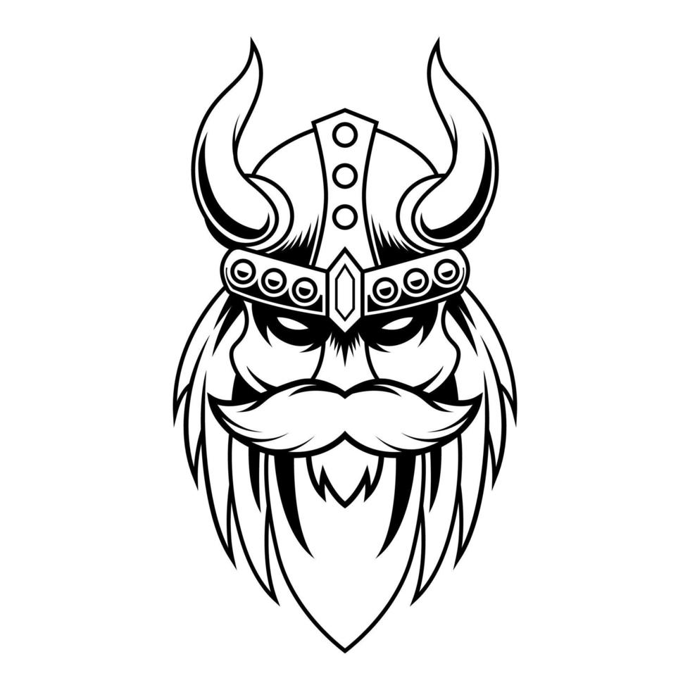 vieux homme viking tête noir et blanc mascotte logo conception vecteur modèle illustration