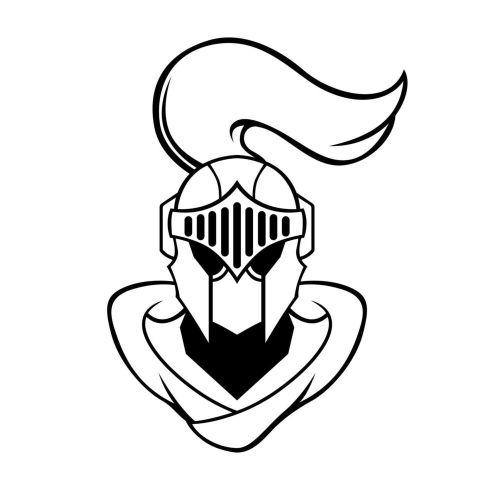 Chevalier guerrier vecteur noir et blanc logo conception mascotte modèle