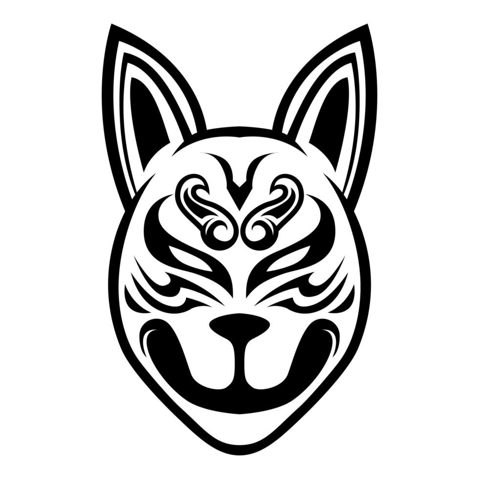 kitsune tête japonais Loup noir et blanc logo vecteur illustration