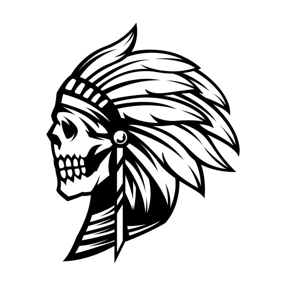 Indien crâne vecteur noir et blanc conception logo conception modèle
