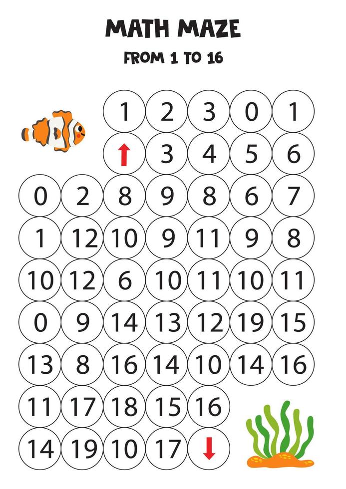 avoir mignonne poisson clown à le algue par compte à 16. vecteur