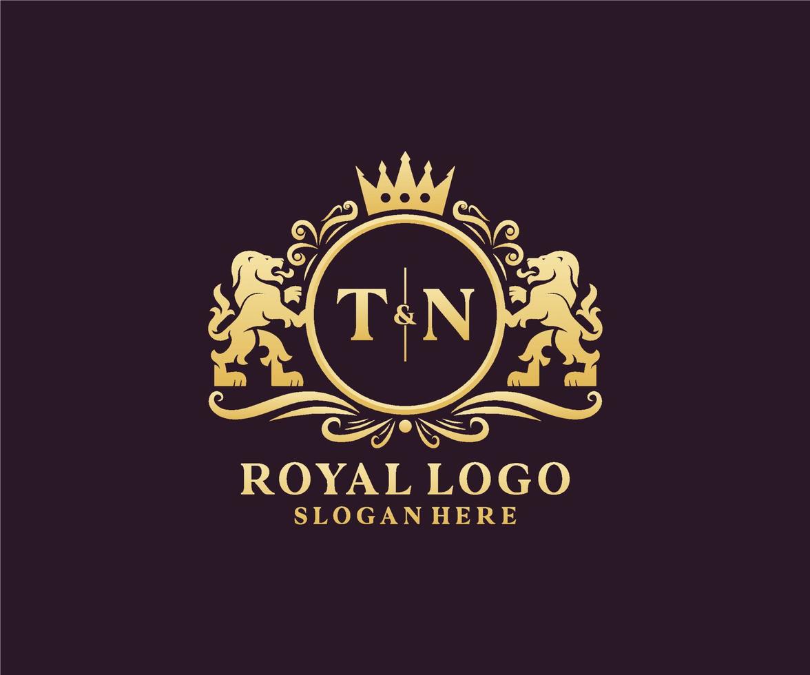 modèle de logo de luxe royal lion lettre initiale tn dans l'art vectoriel pour le restaurant, la royauté, la boutique, le café, l'hôtel, l'héraldique, les bijoux, la mode et d'autres illustrations vectorielles.