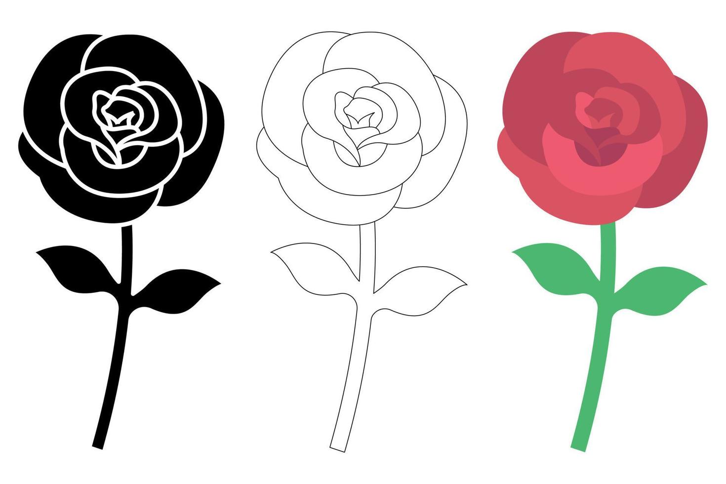 Trois des roses dans glyphe plat et ligne vecteur