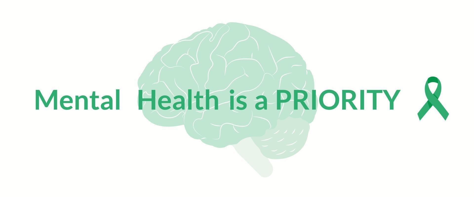 mental santé est priorité vert ruban vecteur bannière psychologique bien-être