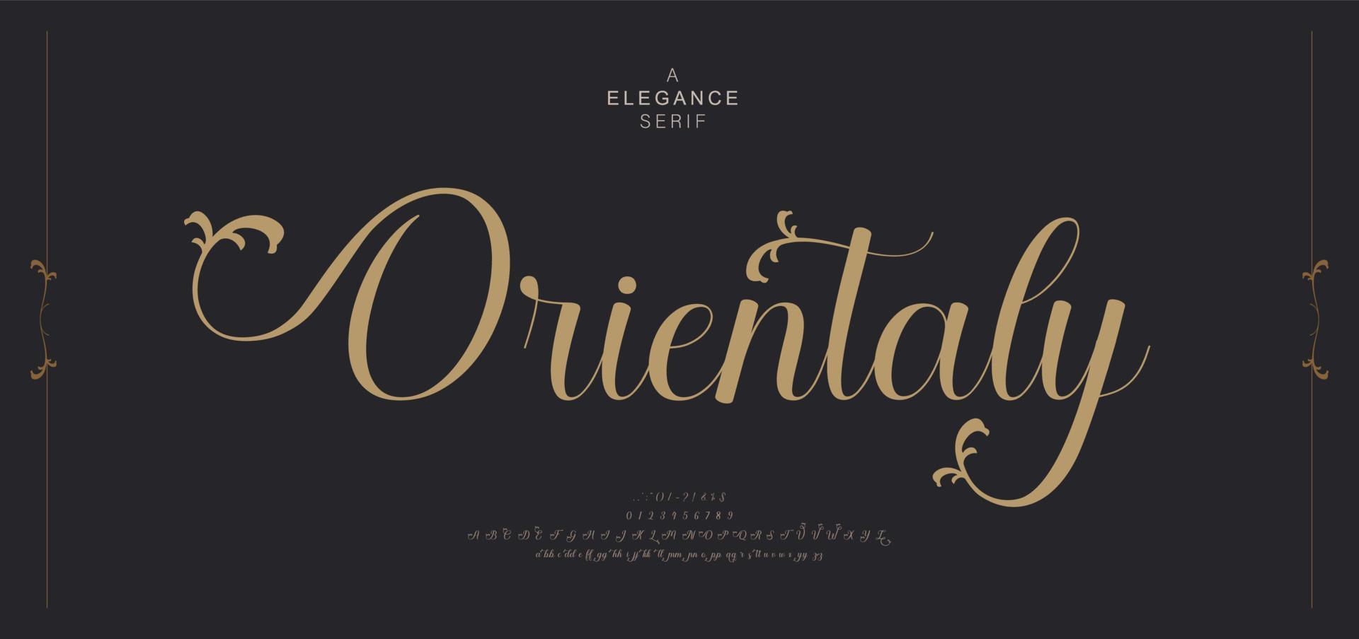 élégant mariage alphabet des lettres Police de caractère avec queues. typographie Oriental luxe classique empattement polices et nombre décoratif ancien rétro pour logo l'image de marque. vecteur illustration