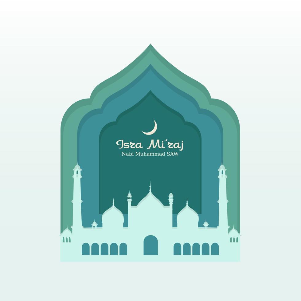 isra mi'raj salutation avec mosquée et vert papier style vecteur