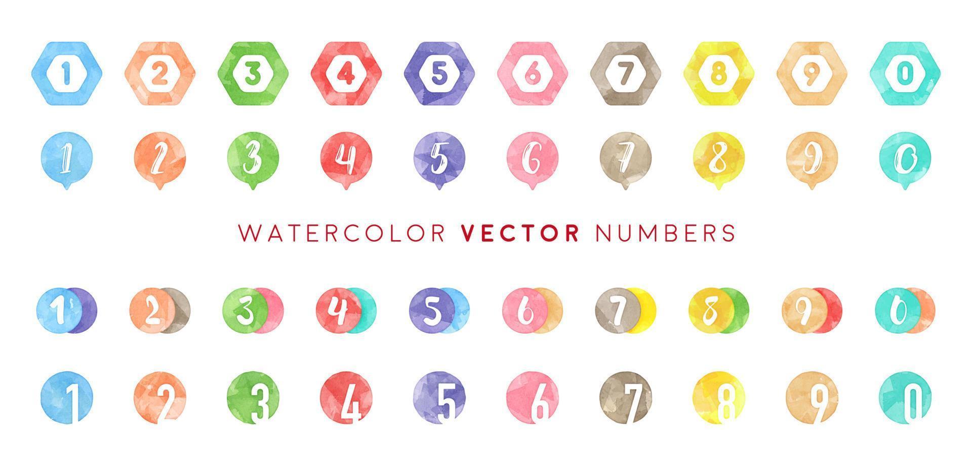 jeu de nombres colorés vecteur aquarelle