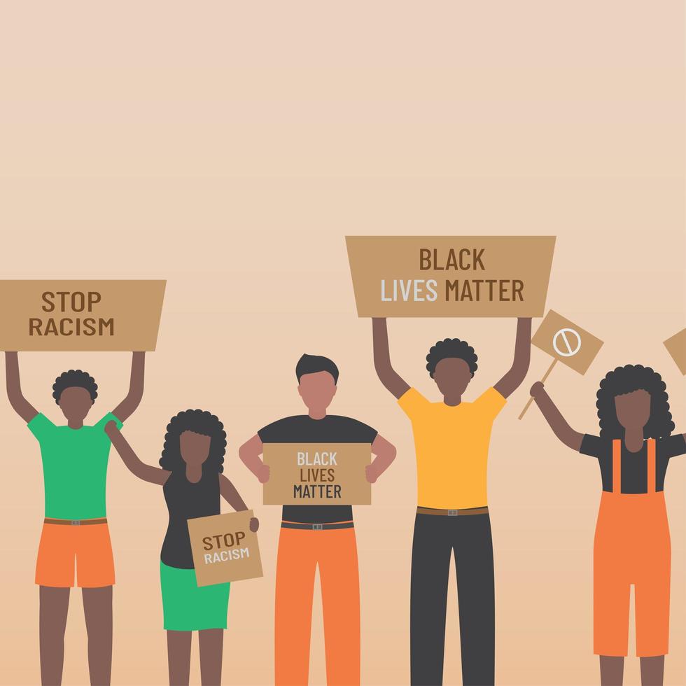 La vie noire compte arrêter le racisme un groupe d'hommes et de femmes tenant des pancartes vecteur