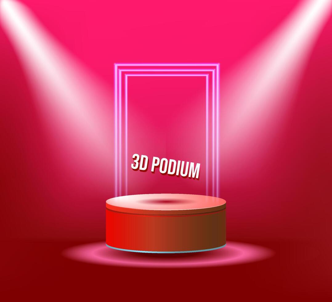 rouge 3d podium avec foudre, Contexte moderne vecteur cylindre le rendu forme pour produit présentation studio avec bleu néon carré