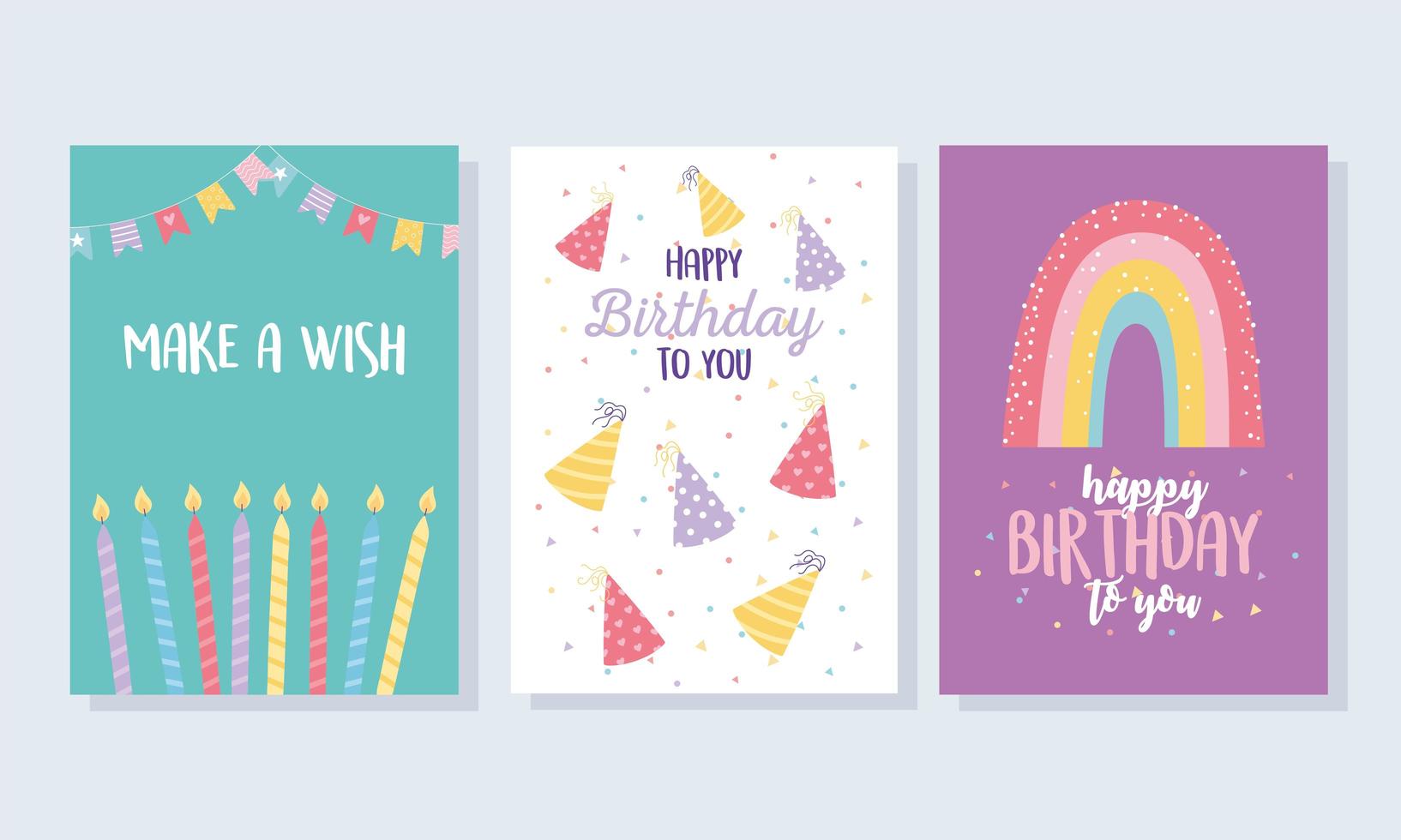 ensemble de cartes d'anniversaire colorées vecteur