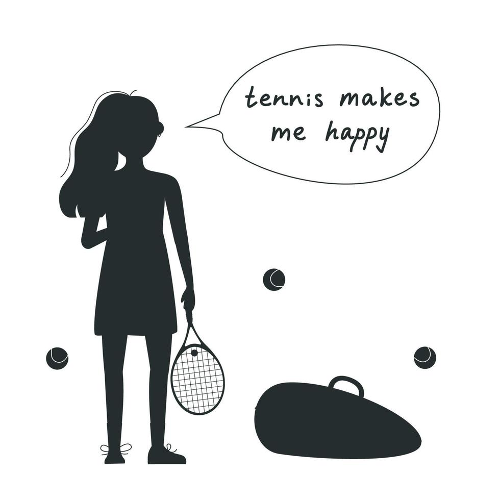 illustration vectorielle plane dans un style enfantin. fille de joueur de tennis dessiné à la main. le tennis me rend heureux vecteur