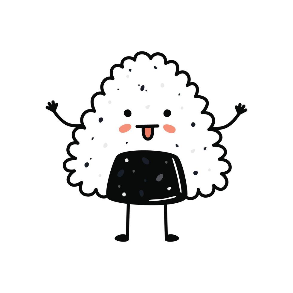 mascotte de sushi kawaii en style dessin animé. mignon onigiri au saumon pour le menu vecteur