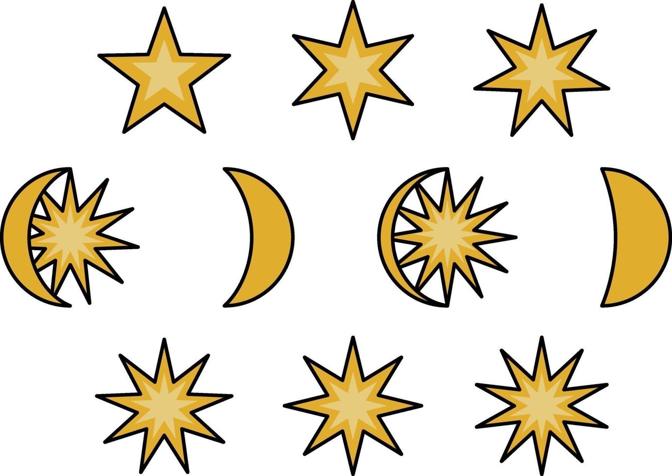 phases de lune et d'étoile, jeu d'icônes d'illustration vecteur