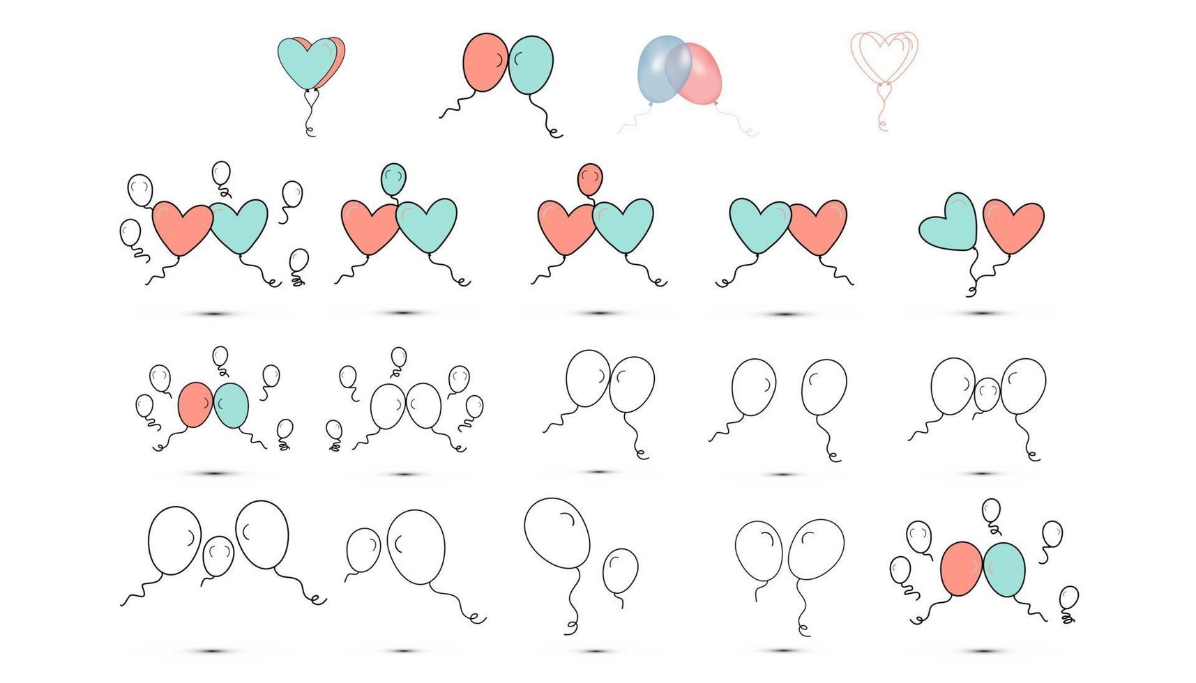 style plat simple définir des icônes de deux beaux ballons pour la fête de l'amour le jour de la Saint-Valentin ou le 8 mars. illustration vectorielle. vecteur