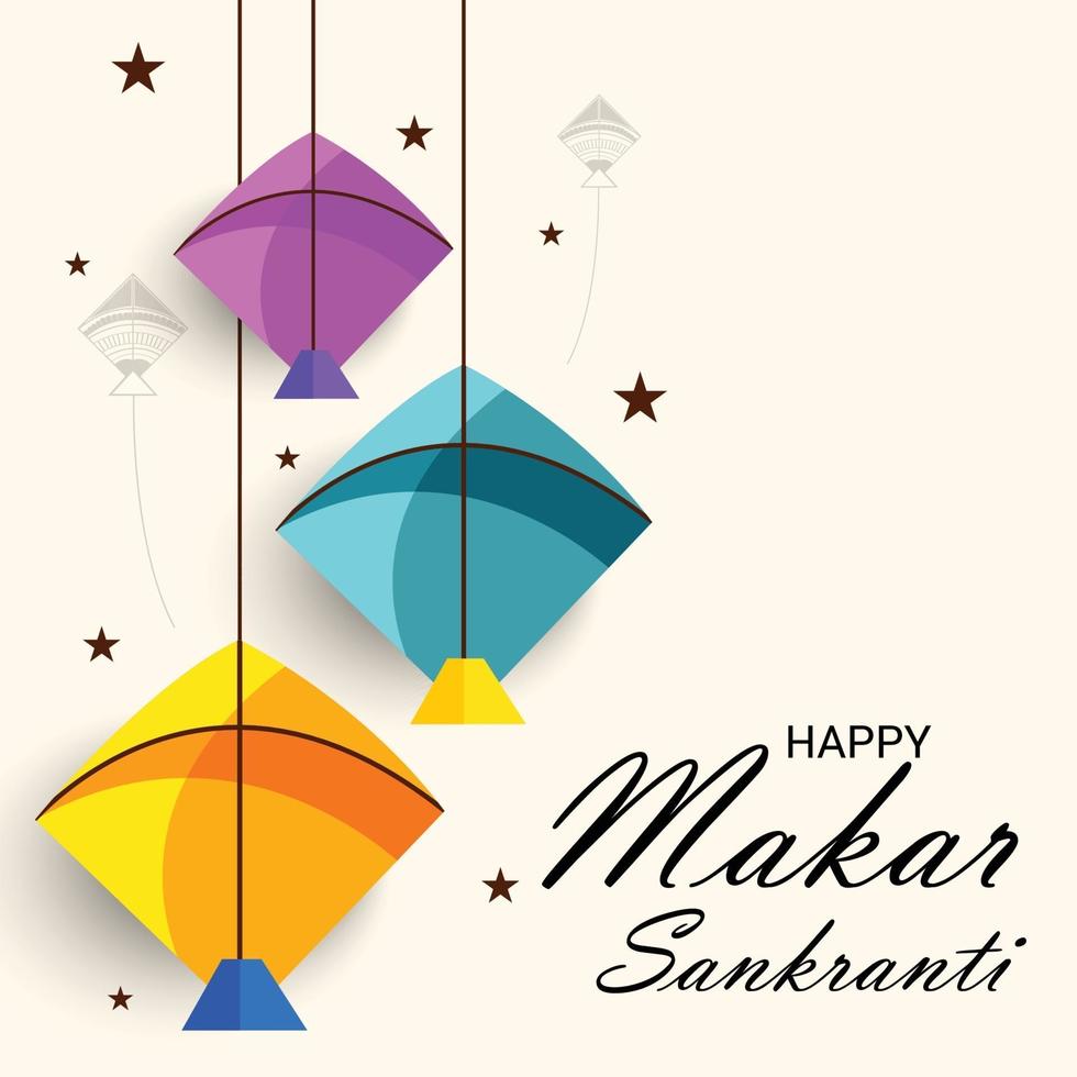 illustration vectorielle d'un fond pour le festival indien traditionnel célébrer makar sankranti avec des cerfs-volants colorés. vecteur