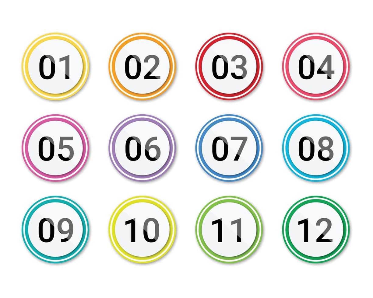 nombre de points de balle défini de 1 à 12 isolé sur fond blanc. modèle d'icônes web dégradé de couleur cercle point de balle numéro. vecteur