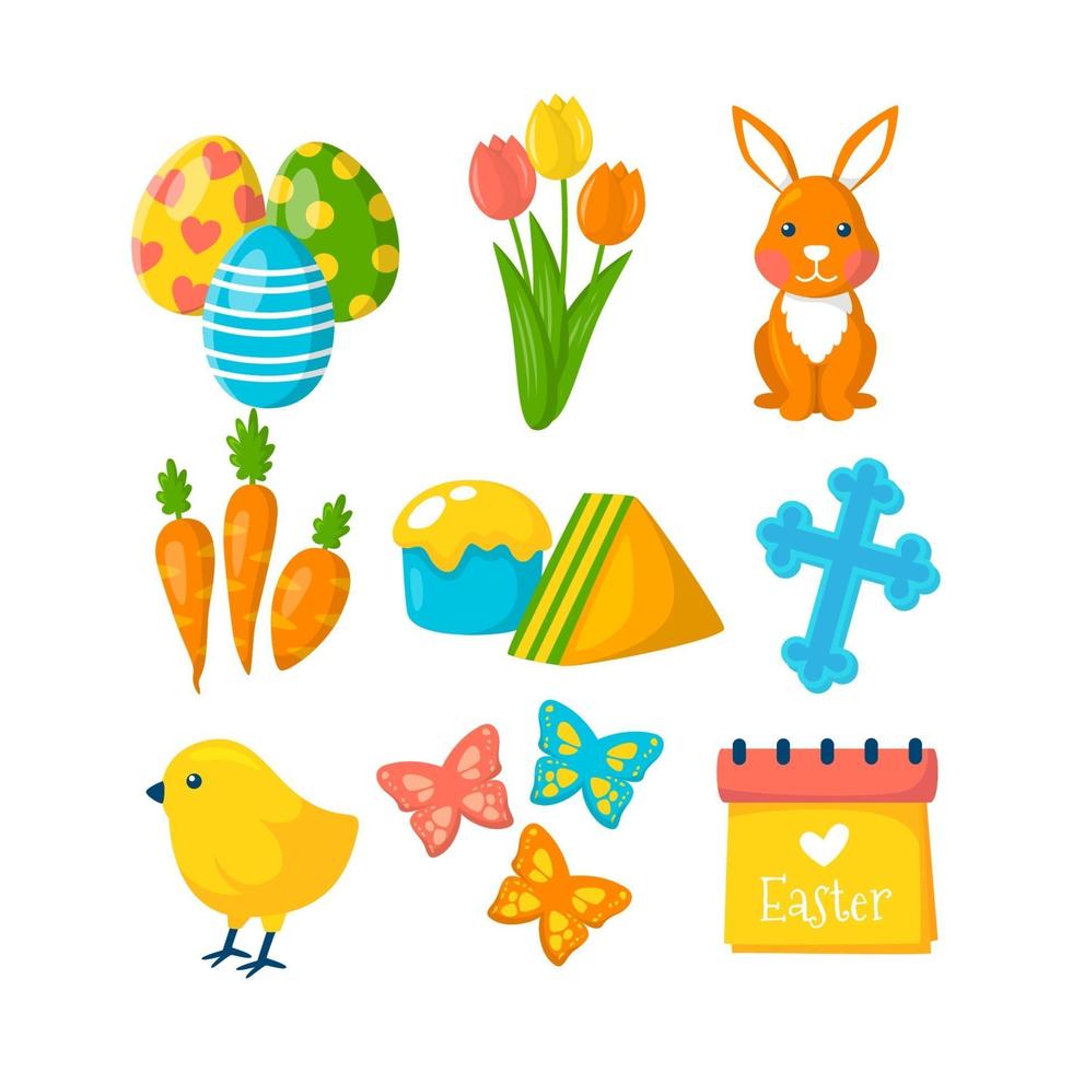 collection d'icônes de Pâques au design plat vecteur