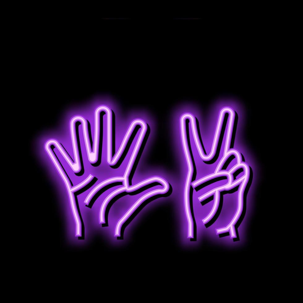 Sept nombre main geste néon lueur icône illustration vecteur