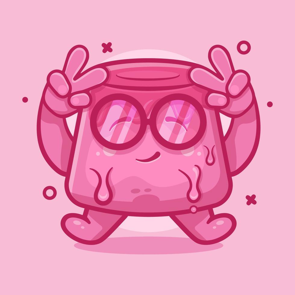 mignonne pudding gâteau personnage mascotte avec paix signe main geste isolé dessin animé dans plat style conception vecteur