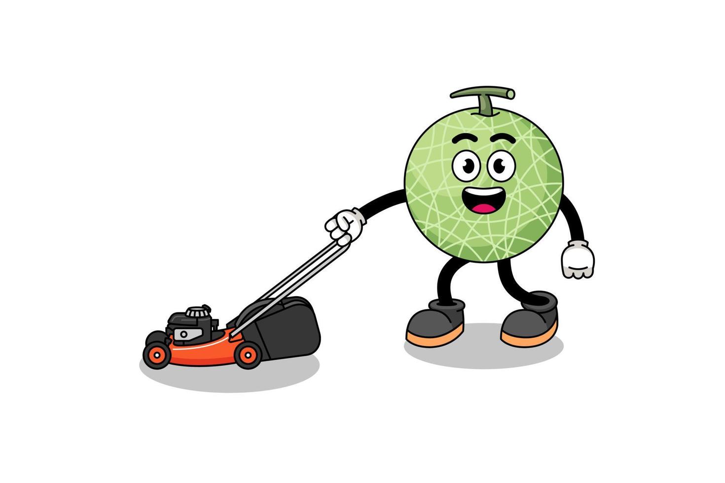 melon fruit illustration dessin animé en portant pelouse tondeuse vecteur