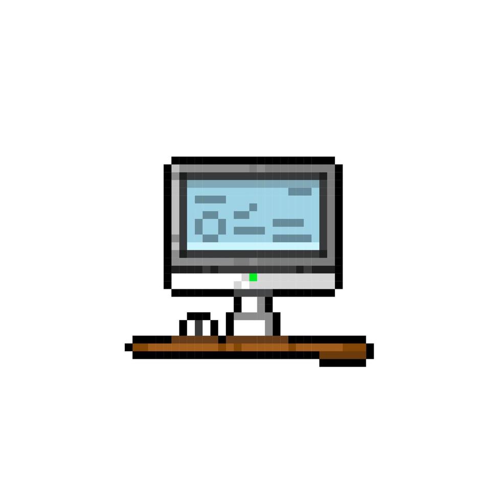 personnel ordinateur sur bureau dans pixel art style vecteur