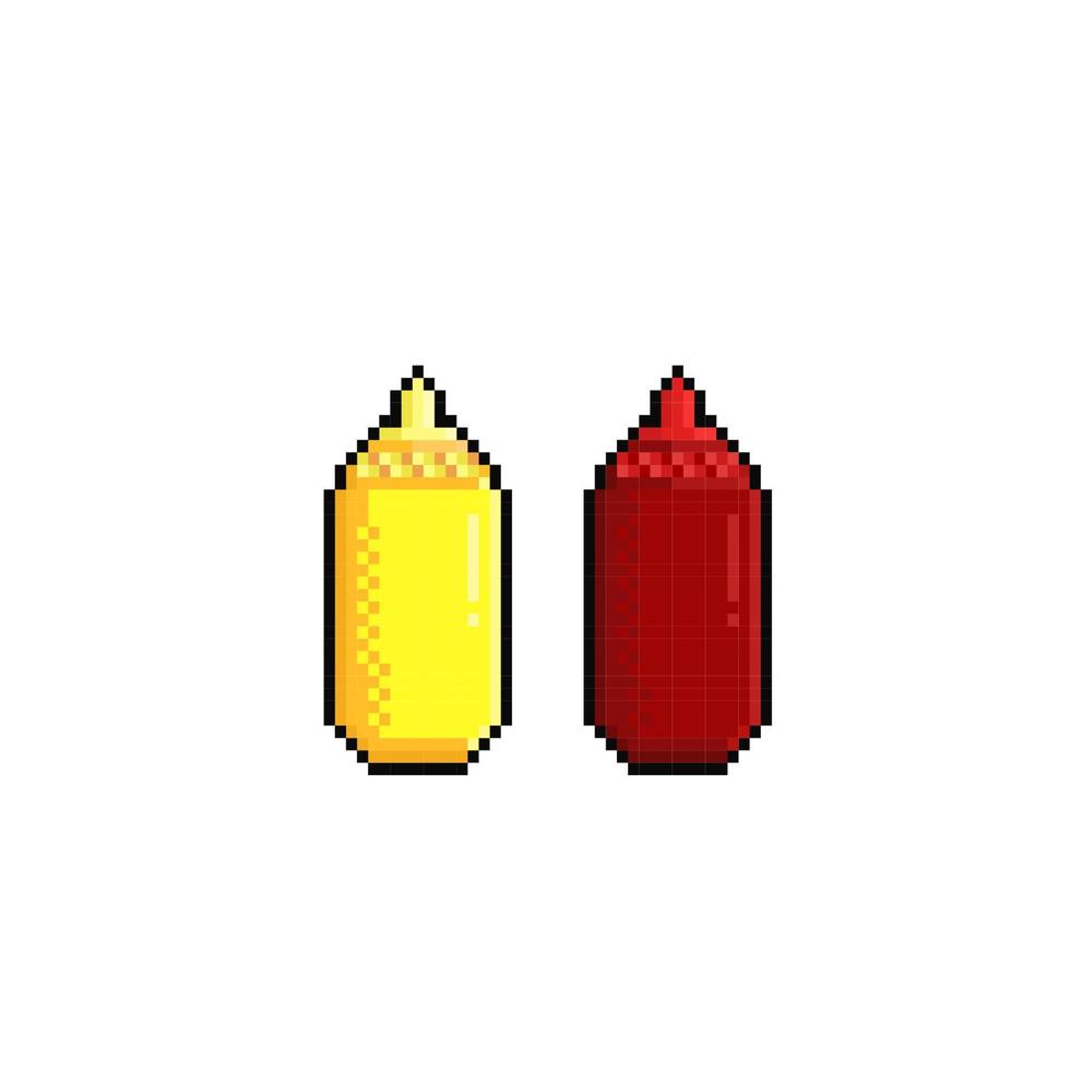 Mayonnaise et sauce dans pixel art style vecteur