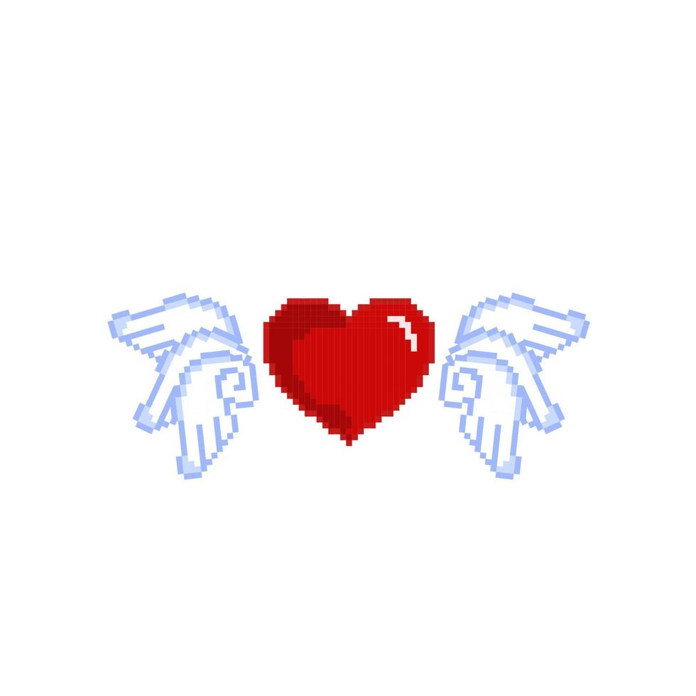 l'amour signe avec ange aile dans pixel art style vecteur