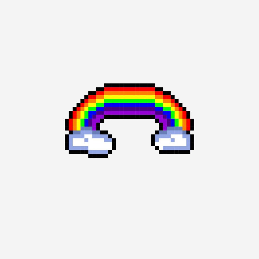 arc en ciel avec nuage dans pixel art style vecteur