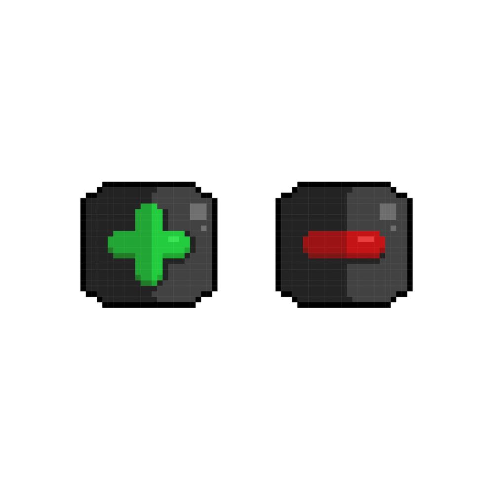 plus et moins bouton dans pixel art style vecteur