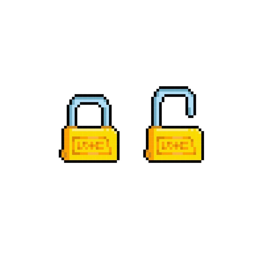 fermer à clé et ouvrir cadenas dans pixel art style vecteur