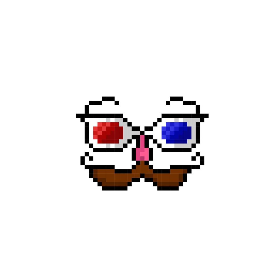 3d des lunettes avec moustache dans pixel art style vecteur