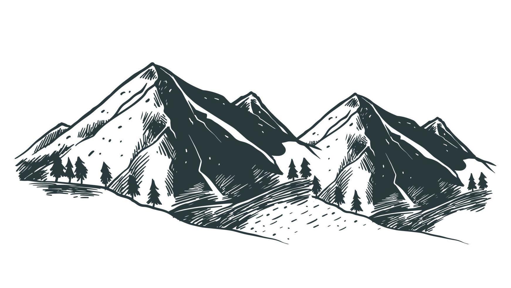 Montagne colline paysage main tiré vecteur illustration, esquisser