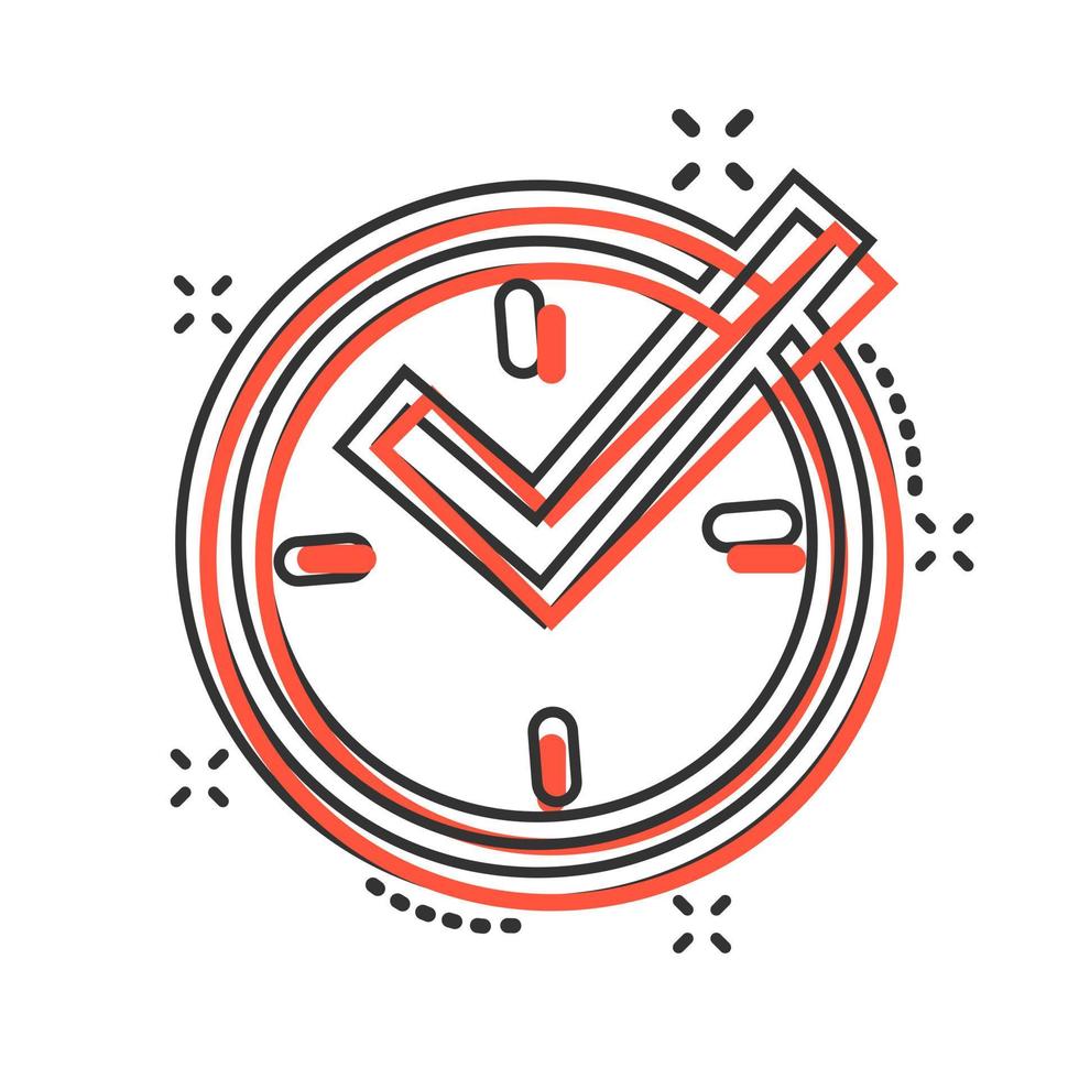 icône en temps réel dans le style comique. illustration de dessin animé de vecteur d'horloge sur fond blanc isolé. regarder l'effet d'éclaboussure du concept d'entreprise.