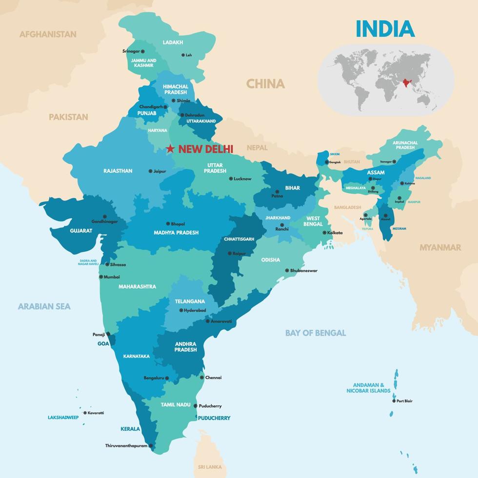 Inde pays carte vecteur