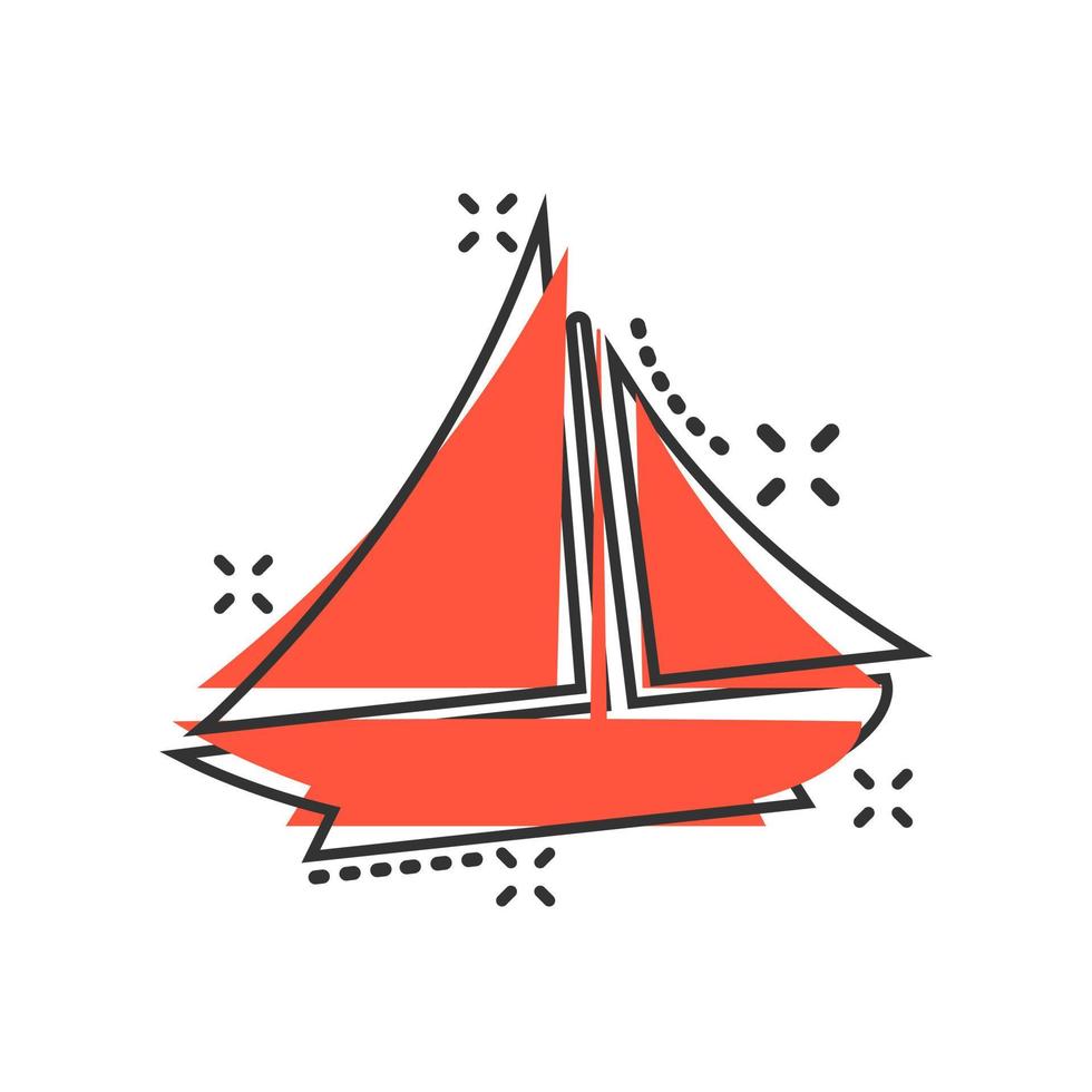 icône de signe de croisière de bateau dans le style comique. illustration de dessin animé de vecteur de bateau cargo sur fond blanc isolé. effet d'éclaboussure de concept d'entreprise de navire.