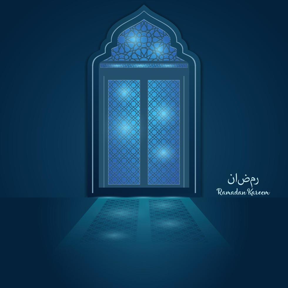 Ramadan kareem salutation carte et affiche illustration avec arabe fenêtre de mosquée vecteur
