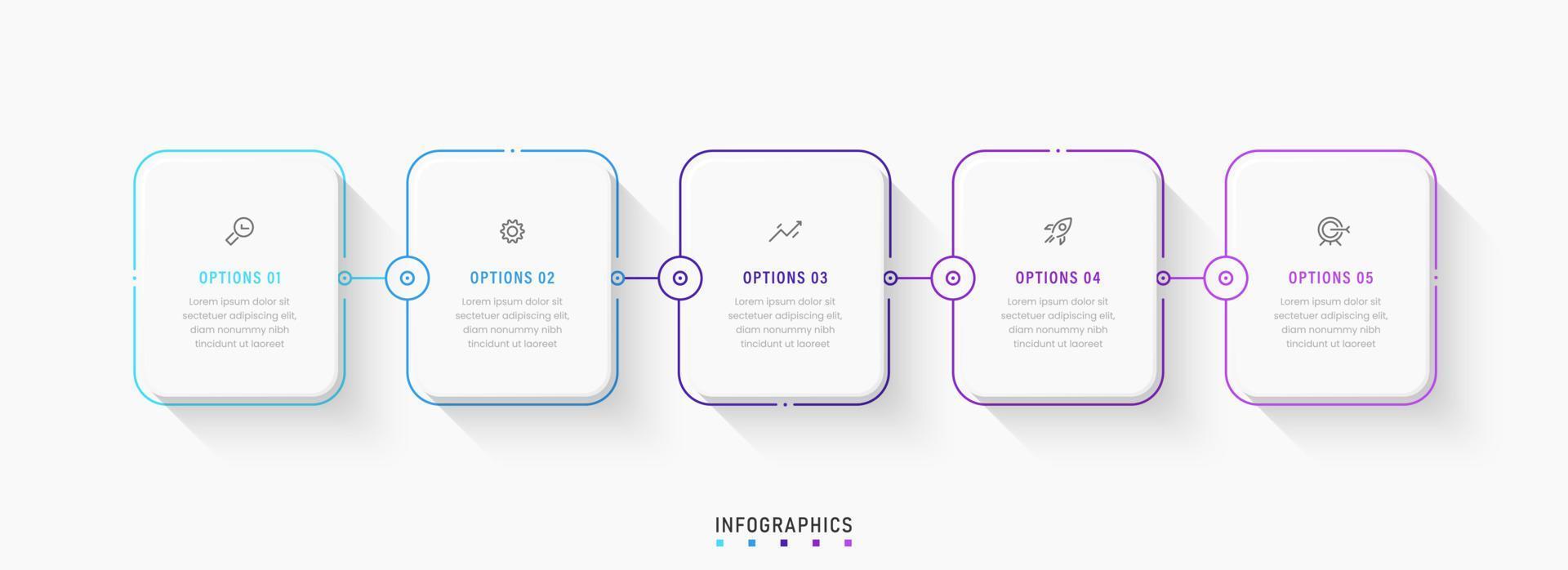 modèle de conception d'étiquettes infographiques vectorielles avec icônes et 5 options ou étapes. peut être utilisé pour le diagramme de processus, les présentations, la mise en page du flux de travail, la bannière, l'organigramme, le graphique d'informations. vecteur