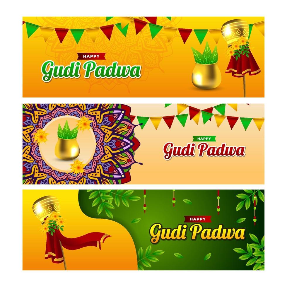 collection de bannières gudi padwa vecteur